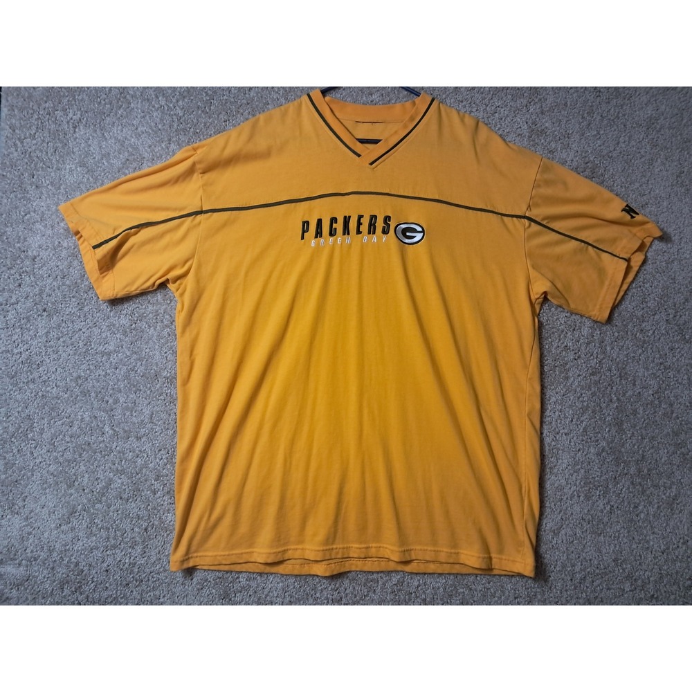 NFL Shirt Mens XL Yellow Green Bay Packers V-Neck Fall 03 Embroidered Logo